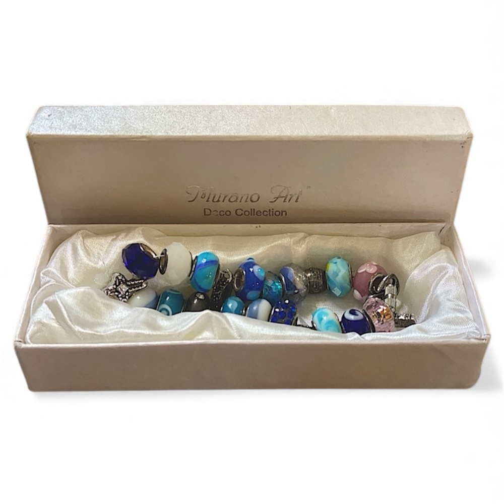 Handmade Bracelet with Charms and Blown Glass Beads